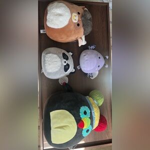 Squishmallows Cow, Raccoon, Butterfly, Bird Plush Toys